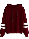 SweatyRocks Sweatshirt Girls Pullover Fleece Drop Shoulder Striped Hoodie For Girl, Burgundy, One Size