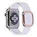 JSGJMY Apple Watch Band 38mm Cuff Leather Loop Original Modern Buckle With Magnetic Clasp Replacement Strap for iwatch Series1 Series2 (Bright White+Rose Gold Buckle, 38MM M)