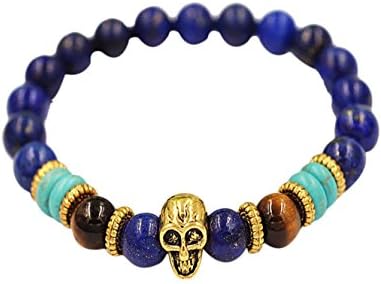 OVERMAL Natural Silver Bead 8mm Elastic Tibet Gold Skull Lucky Bracelet