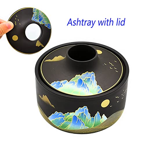 Outdoor Ashtray for Weed - Cigar Ashtrays HSimpleStyle 5.1Inch Ash Tray Suitable for Cigar and Cigarette, Ceramic Ashtray with Lid as a Vase Suitable for Home, Office, Patio, Yard, Indoor, Outdoor