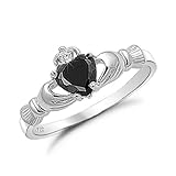 Sterling Silver Simulated Black Onyx Claddagh Ring - Sizes 3 to 12