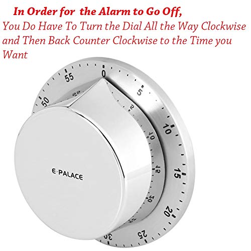 Magnetic Kitchen Timer Countdown Loud Alarm Stainless Steel Body Manual Mechanical for Cooking Baking Washing and Any Other Timing Projects
