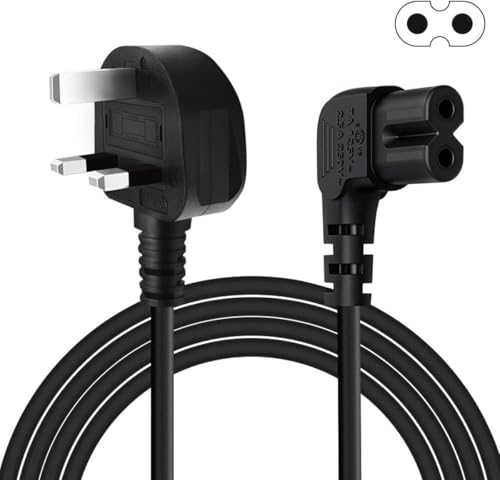 3M Figure 8 Power Lead for Samsumg TV, 2 Pin 90 Degree Right Angle IEC C7 Power Cable UK Plug Compatible with Samsung/Lg/Sony/Panasonic/Hisense/Sharp TV-Black
