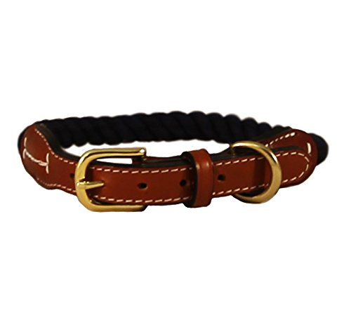 NATURAL COTTON AND LEATHER COLLAR 1/2" X 16" NAVY