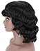 Brinbea Remy Human Hair Wig with Bangs 130% Density Body Wave Human Hair Wigs for Women 12 inch Short Black Curly Hair Wigs with 2 Free Wigs Caps