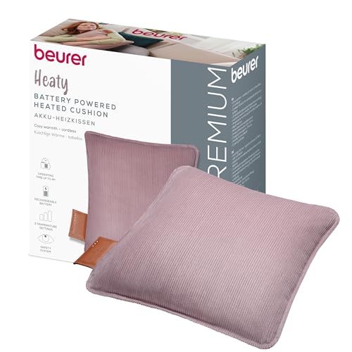 Beurer Heaty Heizkissen, kabelloses Heizkissen mit Akku, Wärmekissen mit Abschaltautomatik und 3 Temperaturstufen, mit Schnellheizung, weicher Cordstoff, lavender-lilac/lila