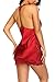 Aranmei Women Lace Lingerie Satin Chemise Sleepwear V Neck Full Slip Nightgown Dress(Wine Red,Meduim)