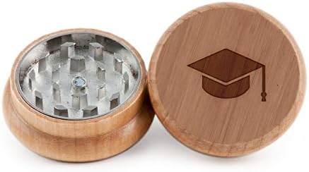 Graduation Cap Herb and Spice Grinder - 2 Piece Wood Grinder with Laser Etched Designs - Made with Oak (2 Inches)