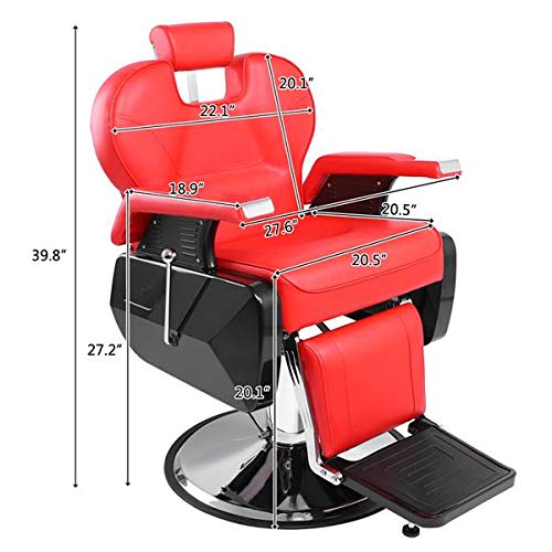 Red Barber Chair, Heavy Duty Hydraulic Recline Salon Chair For Hair