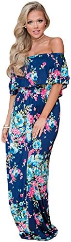 Melory 2017 Newest Style Flower Print Ruffled High Waisted Off Shoulder Long Boho Dress