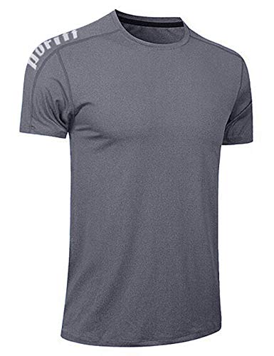 Men’s Dry-Fit Moisture Wicking Active Athletic Performance Crew T-Shirt Running Workout Shirts Grey