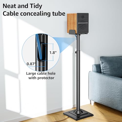 Homodoskey Speaker Stands Pair, 86-110cmHeight Adjustable,Cable Concealing, 1 Pair Spring-Loaded Plate Extends, For Satellites up to 5 kg Speaker Stand Floor, Universal Satellite & Bookshelf Speakers