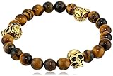 Men's Tigers Eye and Skull Bead Stretch Bracelet