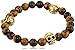 Stretch Men's Two Toned Cats Eye Beaded Stainless Steel 18K Gold-Plated Skull Charms Stretch Bracelet