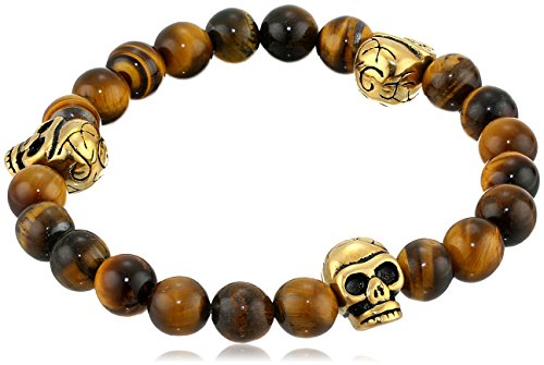 Men s tigers eye and skull bead stretch bracelet