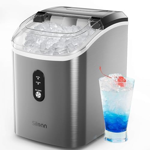 Nugget Ice Maker Countertop Silonn Pebble Ice Maker Machine with Self
