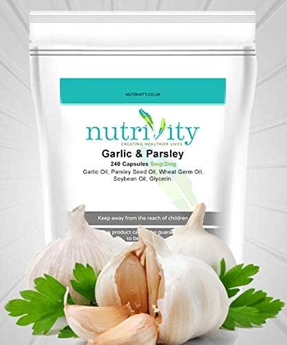 Garlic and Parsley Capsules 5mg/2mg Cholesterol Health Pills Antioxidant by Nutrivity (30)