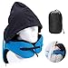 LANGRIA Travel Pillow with Hood - 6 in 1 Memory Foam Neck Support Adjustable Car Cushion with Carry Bag for Adult Plane Flight, Blue Washable Ergonomic Hoodie Cover for Airplane Train Subway