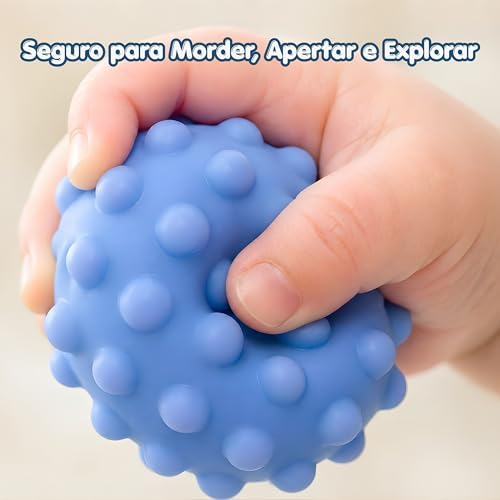 Kit de Bolas Sensoriais para Bebê – Texturas Educativas, Estímulo Motor e Cores Suaves – Silicone Macio – Aprendizado e Diversão