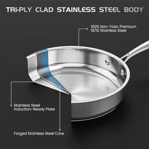 Tieplis 16-Piece Stainless Steel Pots and Pans Set, Non-Toxic Cookware Set with Steamer & Visual Lid, Kitchen Induction Cookware with Utensil Sets, Pot Protectors and Apron for Oven & Dishwasher Safe