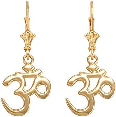 Hindu Meditation Yoga "Om" (Aum) Leverback Earrings in 14k Yellow Gold