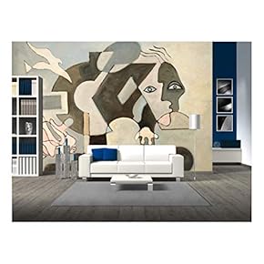 Abstract Oil Painting with Dove; Face and Geometrical Forms - Removable Wall Mural | Self-Adhesive Large Wallpaper - 66x96 inches