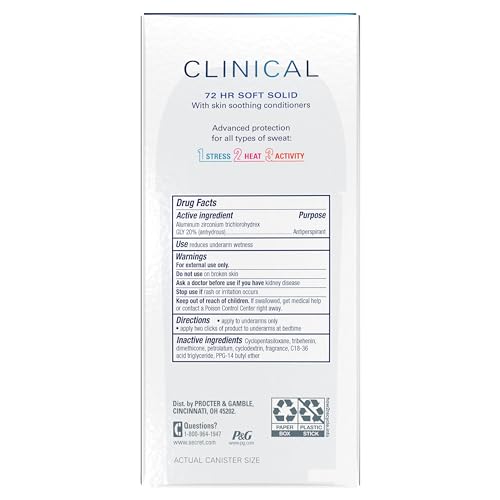 SECRET CLINICAL STRENGTH ANTIPERSPIRANT DEODORANT FOR WOMEN, FREE & SENSITIVE, 100HR SWEAT & ODOR PROTECTION, 3X STRESS PROTECTION WITH HYALURONIC ACID, INVISIBLE SOLID, UNSCENTED, 1.6 OZ (PACK OF 3)