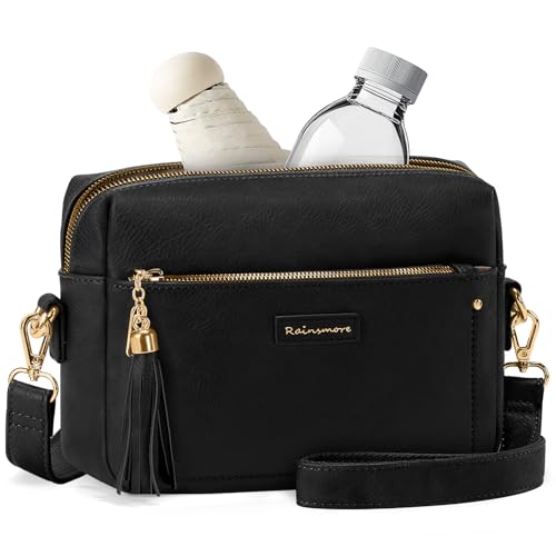 RAINSMORE Shoulder Bag Women Medium Women's Bags PU Leather | Small Crossbody Bag with Large Capacity for Umbrella and Bottle 550ml, Shoulder Bag with Tassel and Anti-theft Zipper