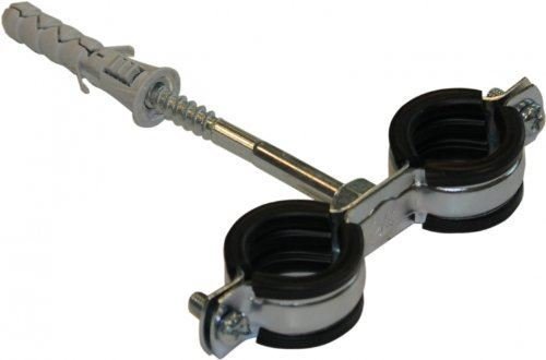 Anti Vibration Double Metal Pipe Clips Clamps Rubber Lined for 25-30mm Pipes (3/4" BSP)