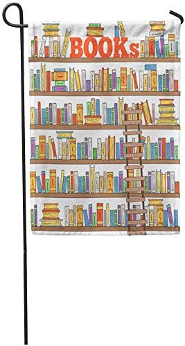 Garden Flags Seasonal Flag Funny Flag 12x18 Inches Bookstore Doodle Books Shelves Collection and Ladder for Store Library Reading Club Bookshelf Outdoor Seasonal