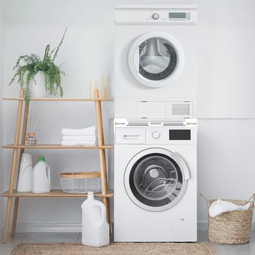 NIUXX Universal Stacking Kit for Washer and Dryer - Adjustable Stacker Frame for 53-68 cm Tumble Washing Machine - Stackable Sliding Shelf with Ratchet Ropes & Anti Vibration Feet