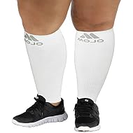 3XL Mojo Compression Plus Size Wide Calf Compression Sleeves Unisex - Footless, XXX-L, White - 20-30mHg 1 Pair