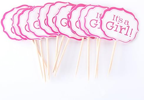 12 x It's A Girl Cupcake Toppers Baby Shower Pink