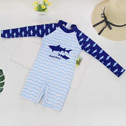 Little Boys Long Sleeve Sun Protection One-Piece Swimsuit Baby Toddler Boys Rash Guard Set Kids Round Neck Swimwear Blue