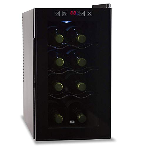 8 Bottle Capacity Thermoelectric Wine Cellar - Electronic Touch Controls & LED Display - Black Cabinet with UV Glass Door & Interior Light by BLACK+DECKER - BWT08THSB