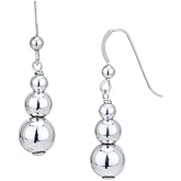 Vanbelle Sterling Silver Jewelry - Rhodium Plated with 925 Stamp - Sterling Silver Hanging Graduated Ball Earrings With French Hook for Women