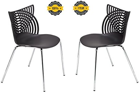 OTTITI CAT Dining Chairs Set of 2, Stack Modern Dining Chairs Mid Century Indoor-Outdoor Restaurant Chairs with Steel Tube Legs (Black)