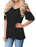 Allegrace Womens Half Sleeve Cold Shoulder Tee Shirts Casual Loose Summer Tops