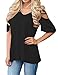 Allegrace Womens Half Sleeve Cold Shoulder Tee Shirts Casual Loose Summer Tops