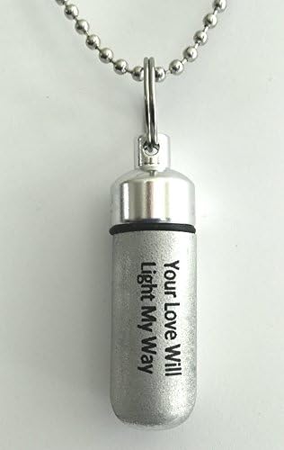Classic Brushed Silver ANOINTING OIL HOLDER/Vial Necklace with ENGRAVED"Your Love will light my way" - Includes Velvet Pouch, Ball Chain & Funnel - Great Holiday Gift