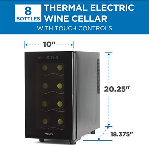 Commercial Cool CCWT080TB-Thermal Electric 8 Bottle Wine Cellar with Touch Panel Adjustable Thermostat and Digital Read Out, Black
