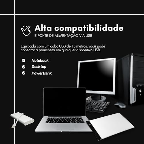 Mesa de Luz LED A4 Profissional para Desenho e Decalque – Prancheta Luminosa Ultra Fina com Controle de Brilho USB para Artistas, Tatuadores, Arquitetos e Artesanato Prancheta de Desenho