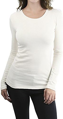 YIN HUI Women's Long Sleeve t-Shirt Sexy Soft Cotton Top O-Neck(White/O-Neck,S)