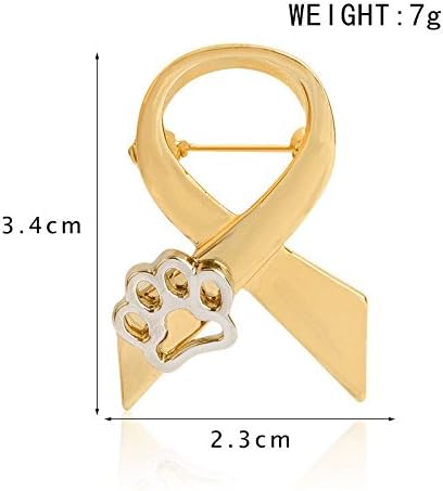 Walking Street Gold Paw Print Animal Cruelty Awareness Ribbon Brooch Pin