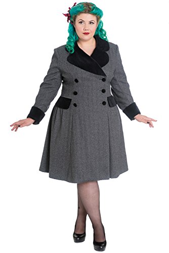 Hell Bunny Plus Two Tone Gray Tweed Foxy Pinup A-line Flare Double-breasted Coat (2XL) Hell Bunny Plus Two Tone Gray Tweed Foxy Pinup A-line Flare Double-breasted Coat (2XL)