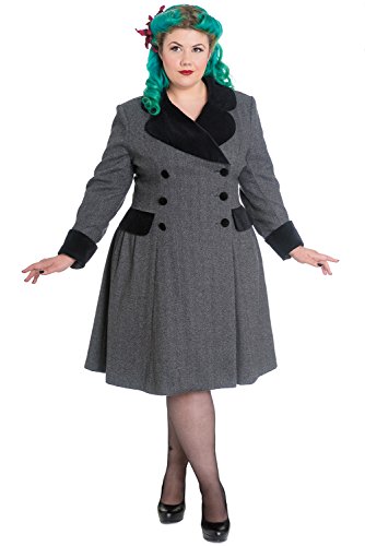 Hell Bunny Plus Two Tone Gray Tweed Foxy Pinup A-line Flare Double-breasted Coat (2XL)