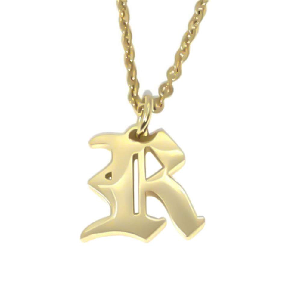 Elefezar Old English Initial Alphabet Letter Necklace, Metal