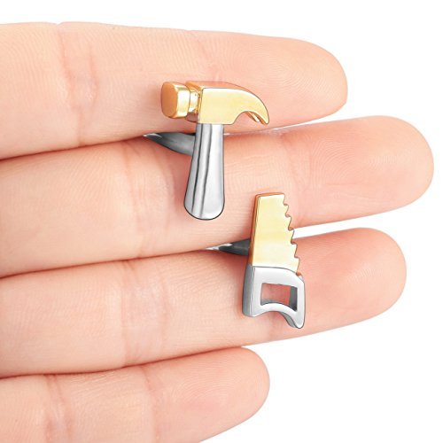 MOWOM Silver Gold Tone 2PCS Rhodium Plated Cufflinks Hammer & Hand Saw Shirt Wedding Business