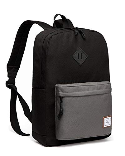 School Backpack, Kasqo Water-Resistant Large Capacity Lightweight Backpack for Men Foldable Casual Daypack for Travel Bookbag for Boys Black and Gray