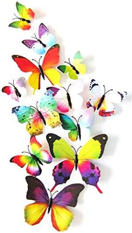 Zonaarde 12 Pcs Butterfly Wall Sticker Decals Room Home Decor Art Decoration (Magnetic and Double Sided Tape one) Removable (Colorfull)